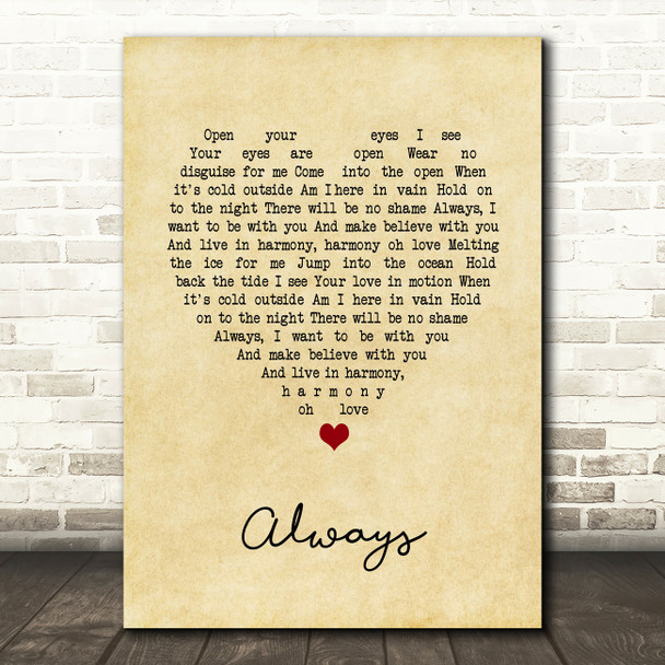 Erasure Always Vintage Heart Song Lyric Art Print