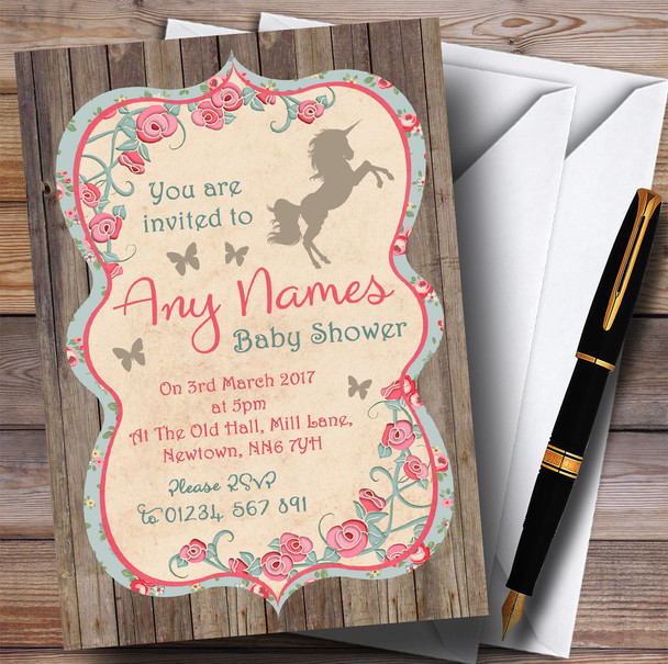 Shabby Chic Woodland Unicorn Invitations Baby Shower Invitations