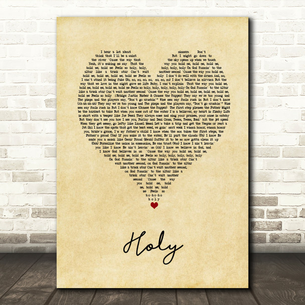 Justin Bieber Holy Vintage Heart Song Lyric Art Print