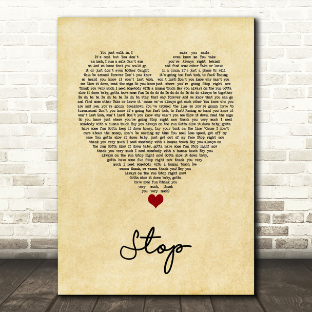 Spice Girls Stop Vintage Heart Song Lyric Art Print