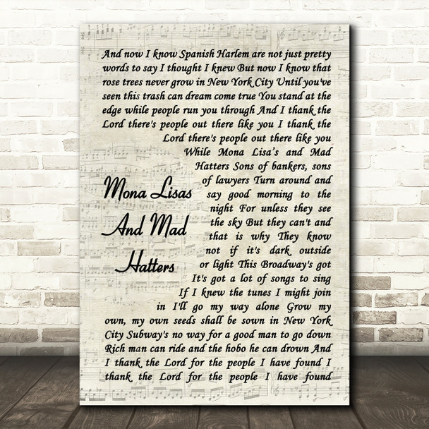 Elton John Mona Lisas And Mad Hatters Vintage Script Song Lyric Art Print