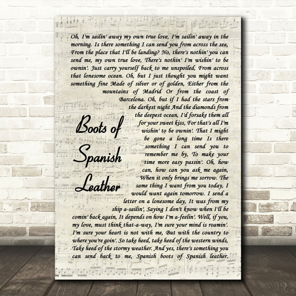 The Dubliners Boots of Spanish Leather Vintage Script Song Lyric Art Print