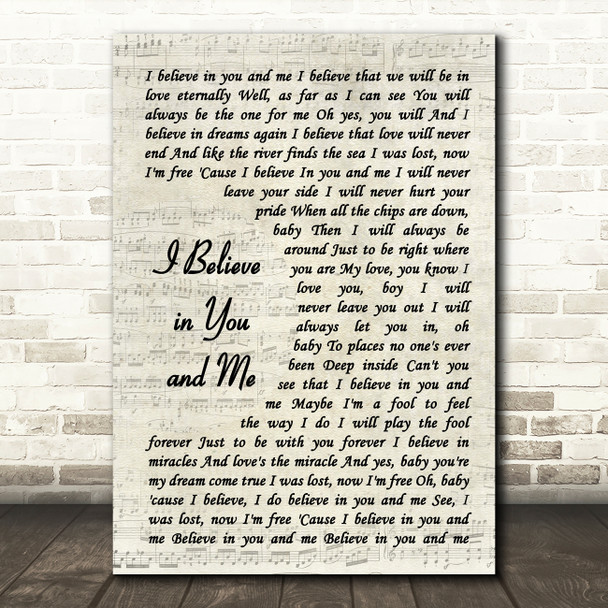 Whitney Houston I Believe in You and Me Vintage Script Song Lyric Art Print