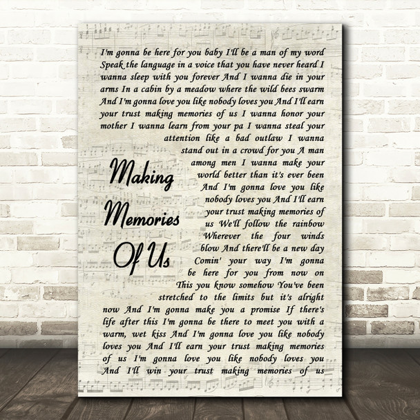 Keith Urban Making Memories Of Us Vintage Script Song Lyric Art Print