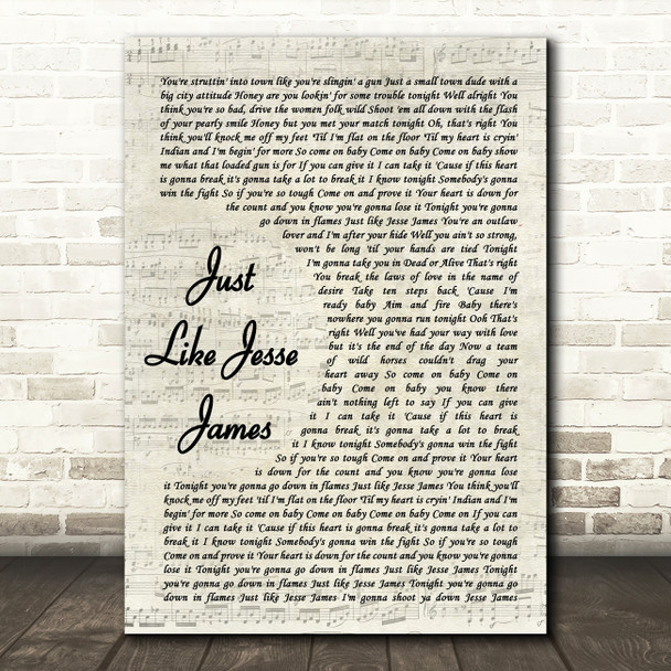 Cher Just Like Jesse James Vintage Script Song Lyric Art Print