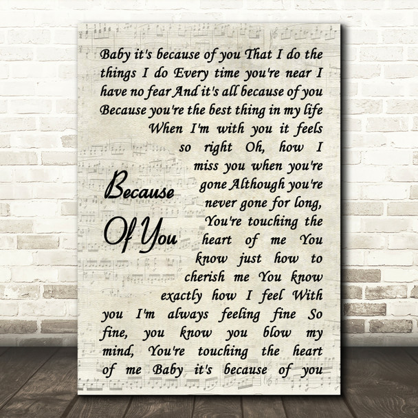 Gabrielle Because Of You Vintage Script Song Lyric Art Print