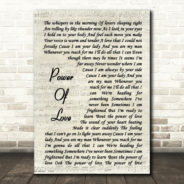 Jennifer Rush Power Of Love Vintage Script Song Lyric Art Print