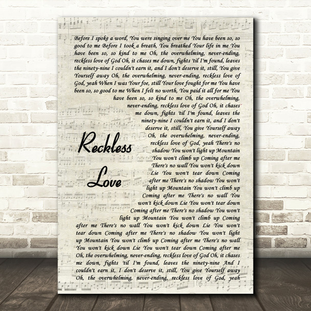 Cory Asbury Reckless Love Vintage Script Song Lyric Art Print