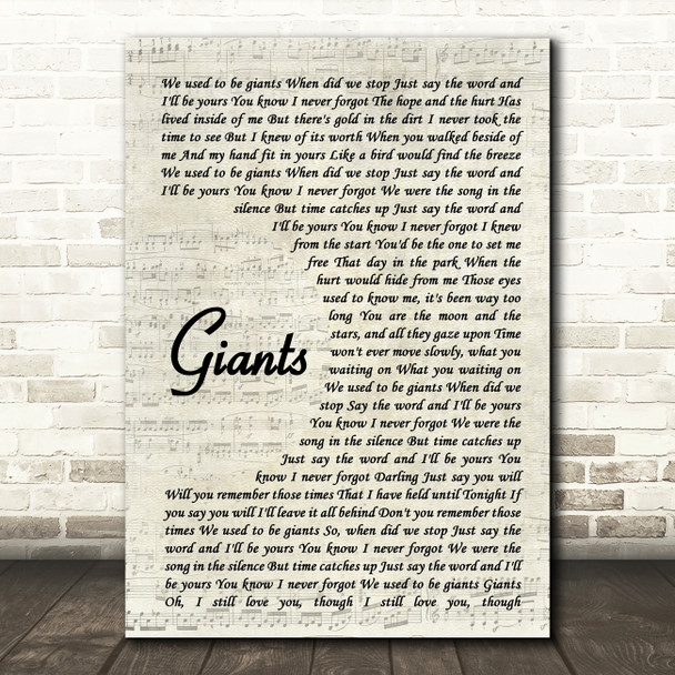 Dermot Kennedy Giants Vintage Script Song Lyric Art Print