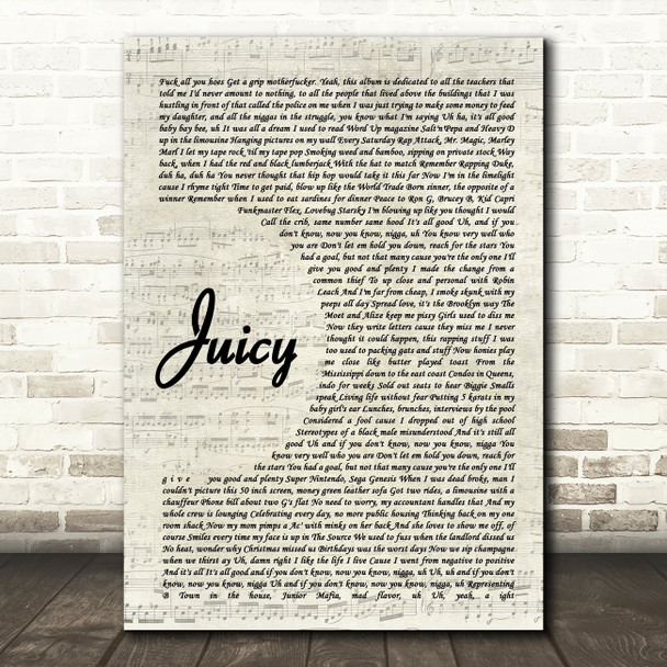 Notorious B.I.G. Juicy Vintage Script Song Lyric Art Print