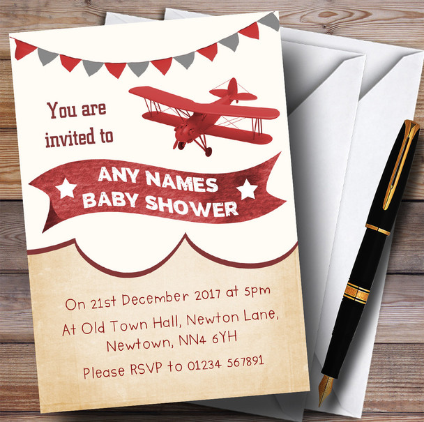 Vintage Plane Cloud Invitations Baby Shower Invitations
