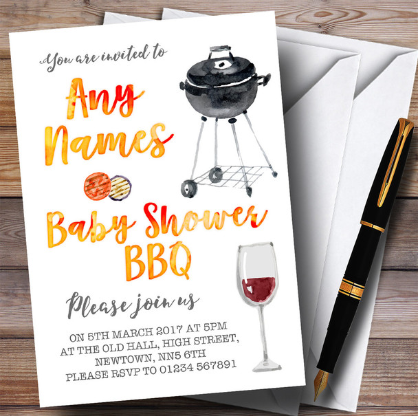 Watercolour BBQ Invitations Baby Shower Invitations