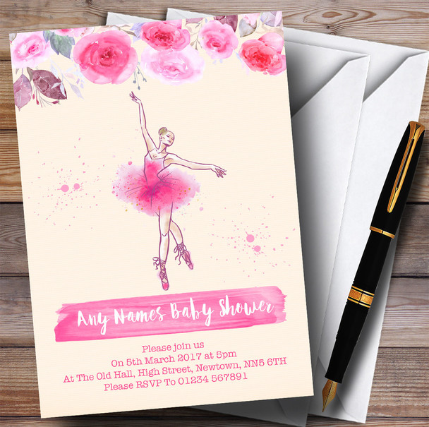 Watercolour Floral Ballerina Ballet Invitations Baby Shower Invitations