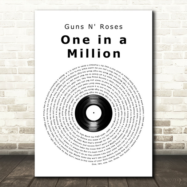 Guns N' Roses One in a Million Vinyl Record Song Lyric Art Print