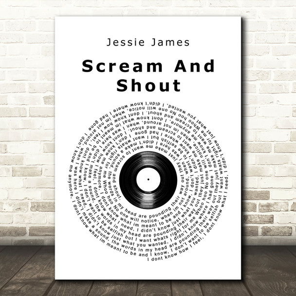 Jessie James Scream And Shout Vinyl Record Song Lyric Art Print