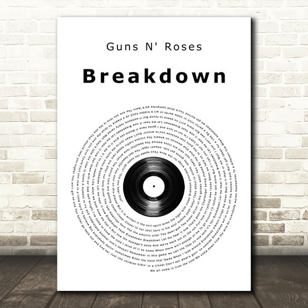 Guns N' Roses Breakdown Vinyl Record Song Lyric Art Print