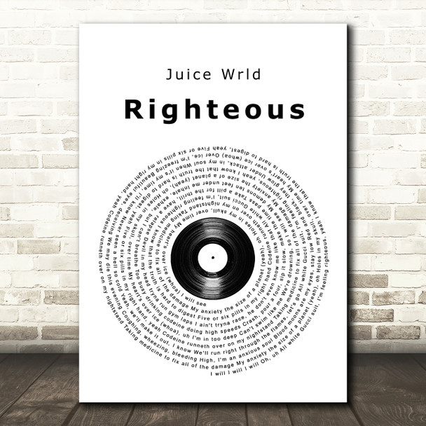 Juice Wrld Righteous Vinyl Record Song Lyric Art Print