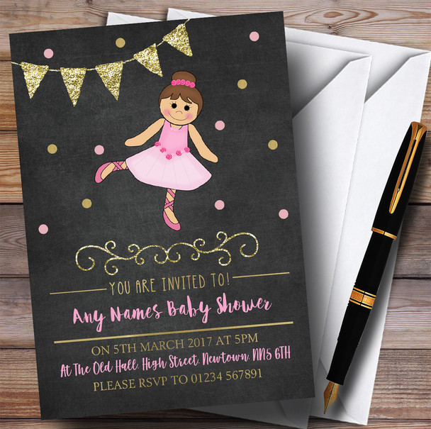 Chalk Gold Girls Ballerina Ballet Invitations Baby Shower Invitations