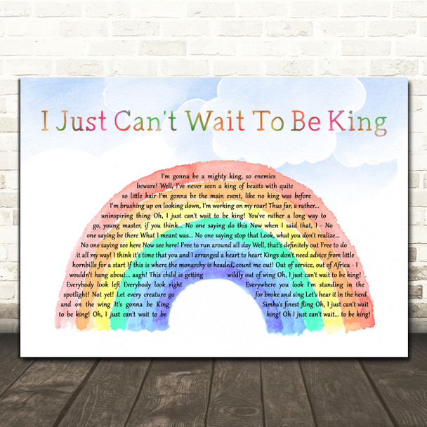 Lion King Cast I Just Can't Wait To Be King Watercolour Rainbow & Clouds Song Lyric Art Print