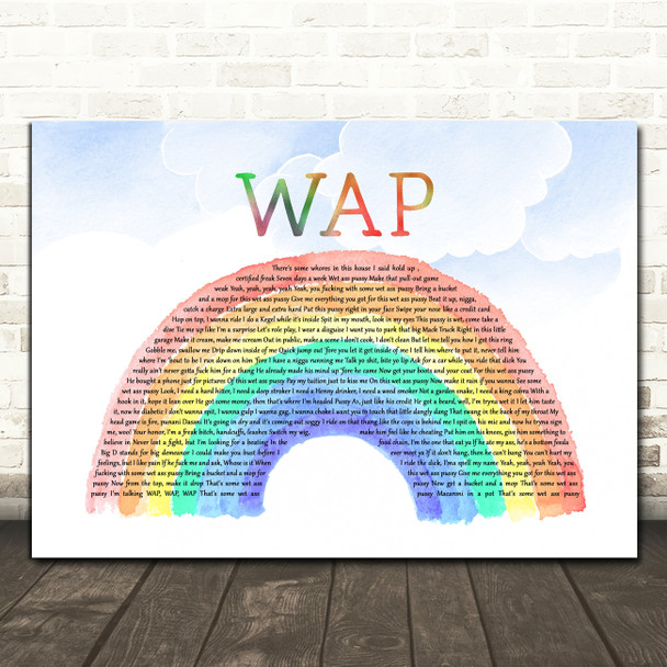 Cardi B WAP Watercolour Rainbow & Clouds Song Lyric Art Print