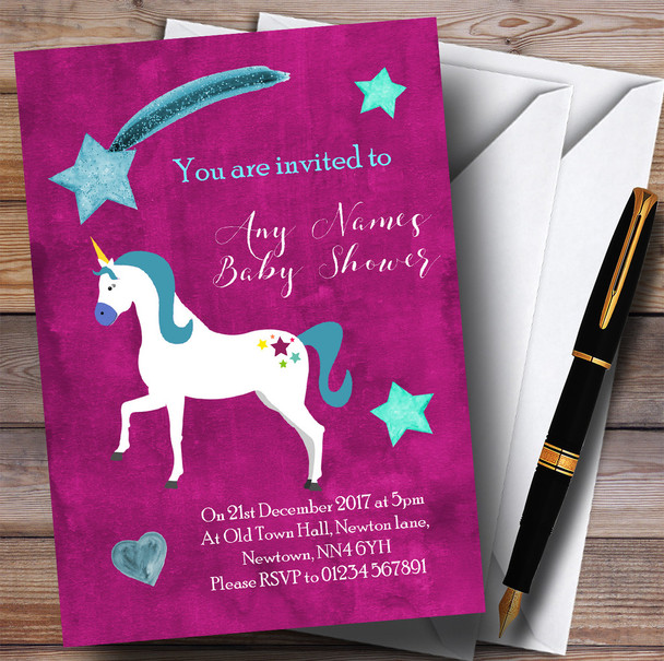 Deep Pink Unicorn Invitations Baby Shower Invitations