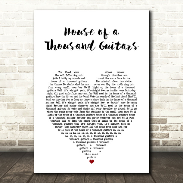 Bruce Springsteen House of a Thousand Guitars White Heart Song Lyric Art Print