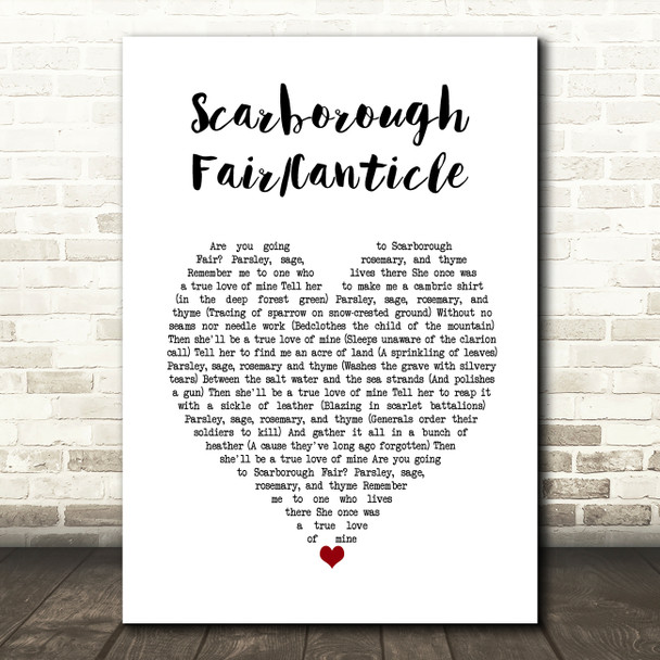 Simon Garfunkel Scarborough FairCanticle White Heart Song Lyric Art Print