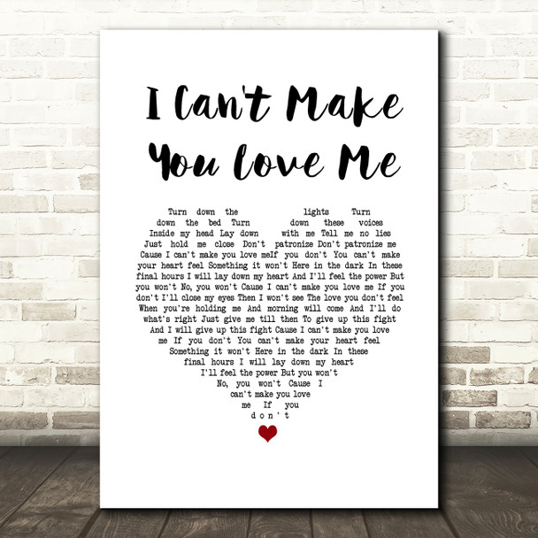 Josh Groban I Can't Make You Love Me White Heart Song Lyric Art Print