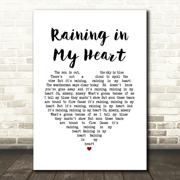 Buddy Holly Raining in My Heart White Heart Song Lyric Art Print