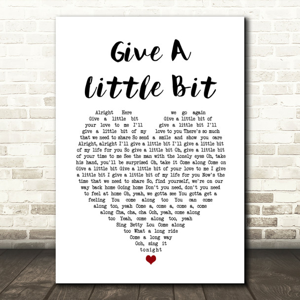 Supertramp Give A Little Bit White Heart Song Lyric Art Print