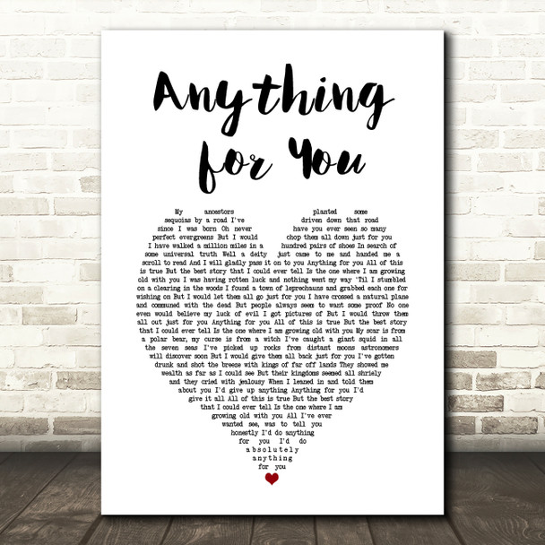 Ludo Anything for You White Heart Song Lyric Art Print