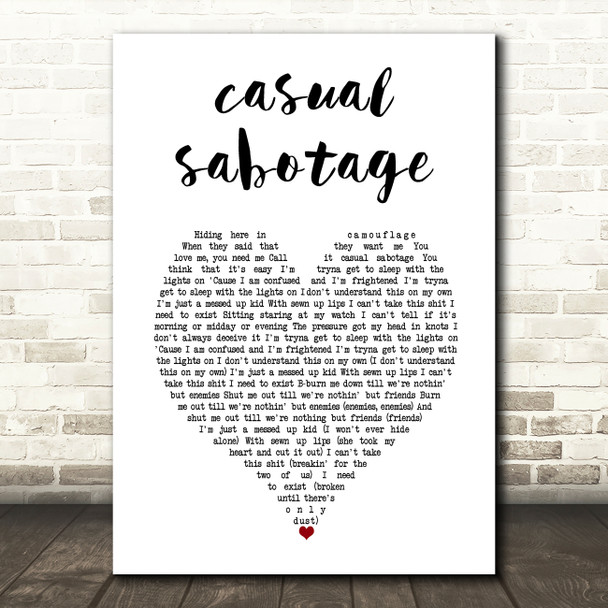 Yungblud casual sabotage White Heart Song Lyric Art Print