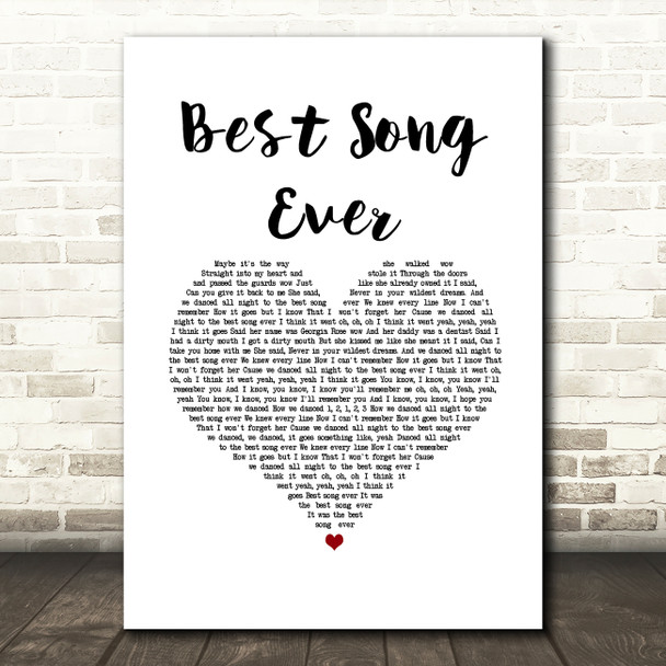 One Direction Best Song Ever White Heart Song Lyric Art Print