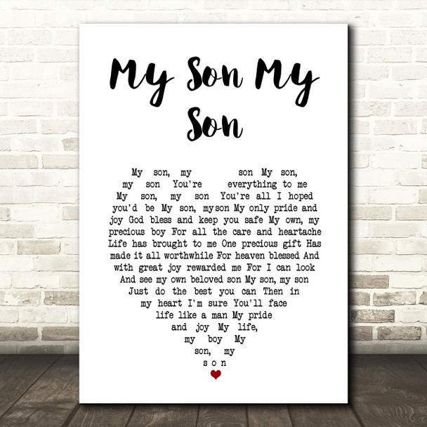 Vera Lynn My Son My Son White Heart Song Lyric Art Print