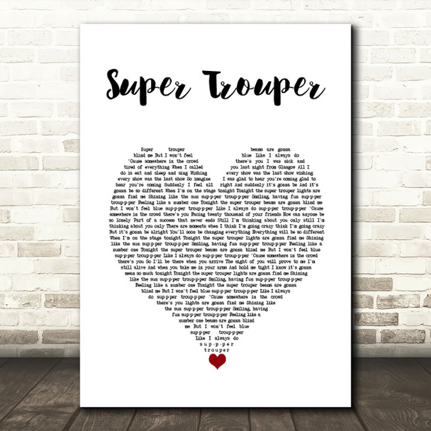 ABBA Super Trouper White Heart Song Lyric Art Print
