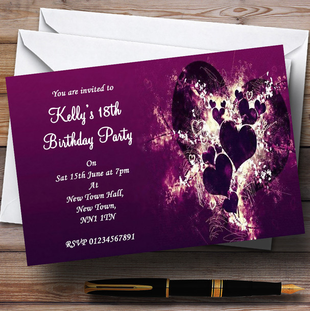 Purple Hearts Romantic Personalized Party Invitations