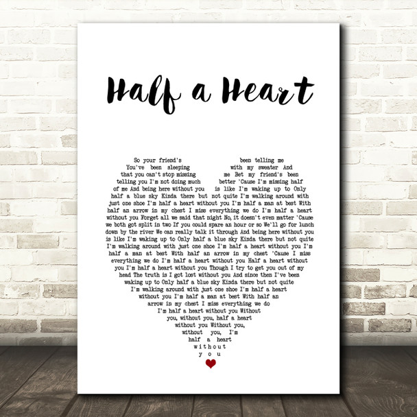 One Direction Half a Heart White Heart Song Lyric Art Print