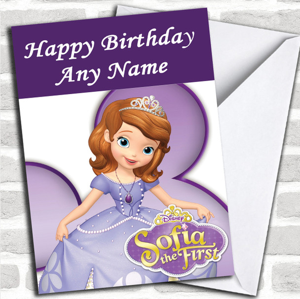 Sofia The First Purple And White  Personalized Children's Birthday Card