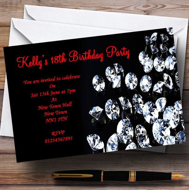Black Red Diamond Personalized Party Invitations