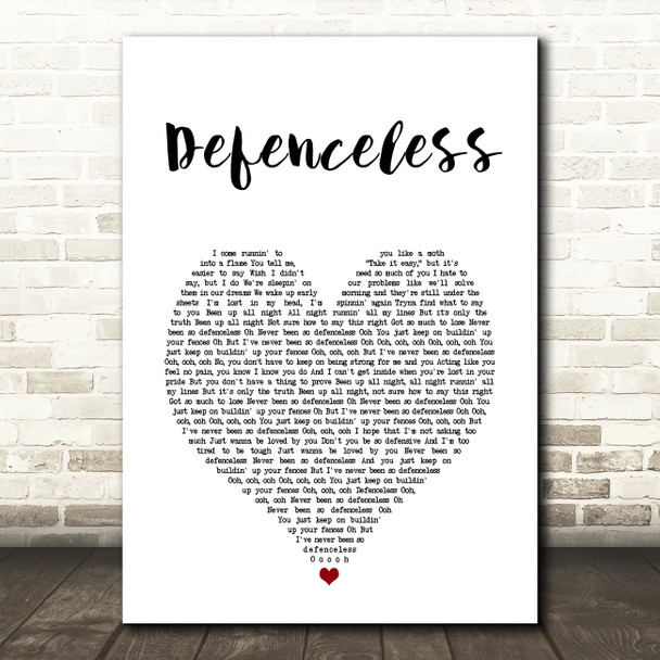 Louis Tomlinson Defenceless White Heart Song Lyric Art Print