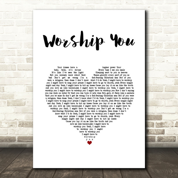 Kane Brown Worship You White Heart Song Lyric Art Print