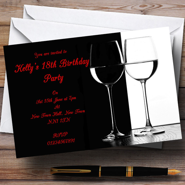 Black White Red Wine Personalized Party Invitations