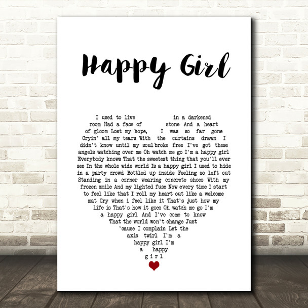 Martina McBride Happy Girl White Heart Song Lyric Art Print