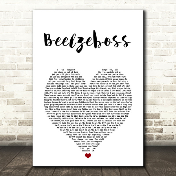 Tenacious D Beelzeboss White Heart Song Lyric Art Print