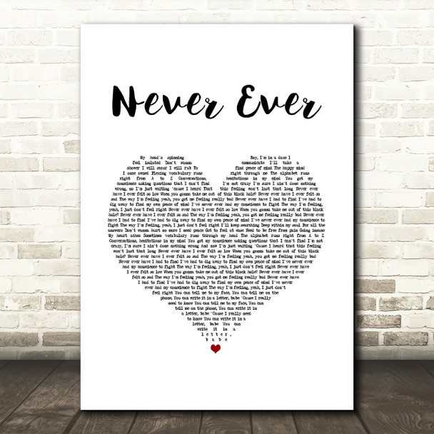 All Saints Never Ever White Heart Song Lyric Art Print