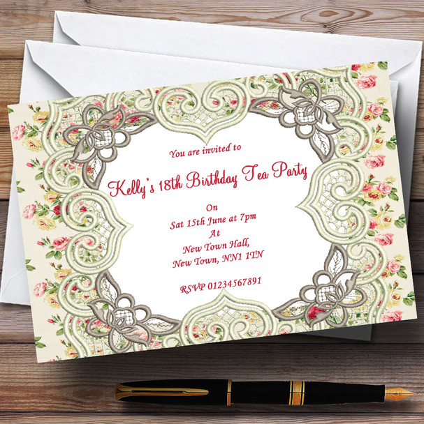 Kidston Inspired Floral Vintage Garden Tea Personalized Party Invitations