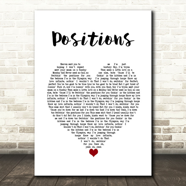 Ariana Grande positions White Heart Song Lyric Art Print