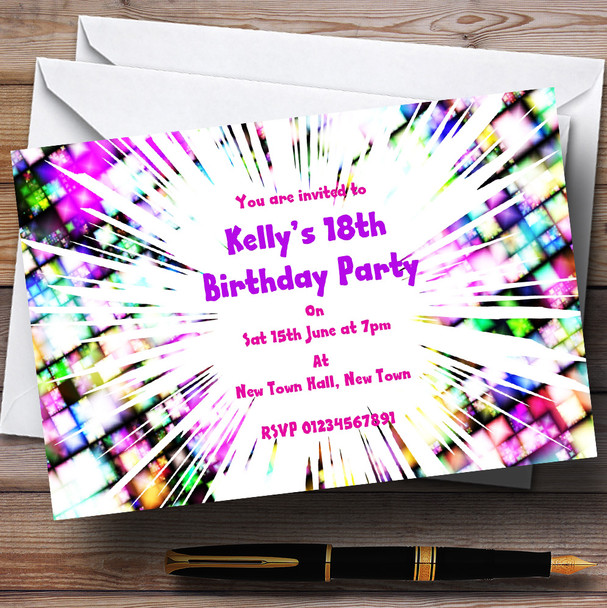 Pink Purple Disco Firework Personalized Party Invitations