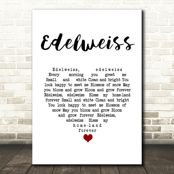 Julie Andrews Edelweiss White Heart Song Lyric Art Print