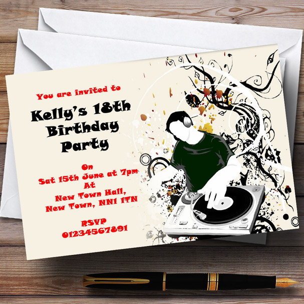 Red Black Disco DJ Personalized Party Invitations